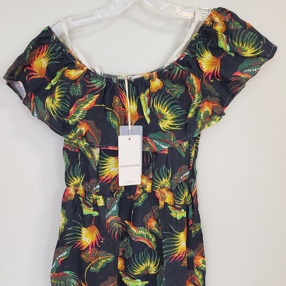 NWT Vanessa Alexandra Linen Off the Shoulder Tiered Midi Dress Tropical Print XS - Picture 3 of 6